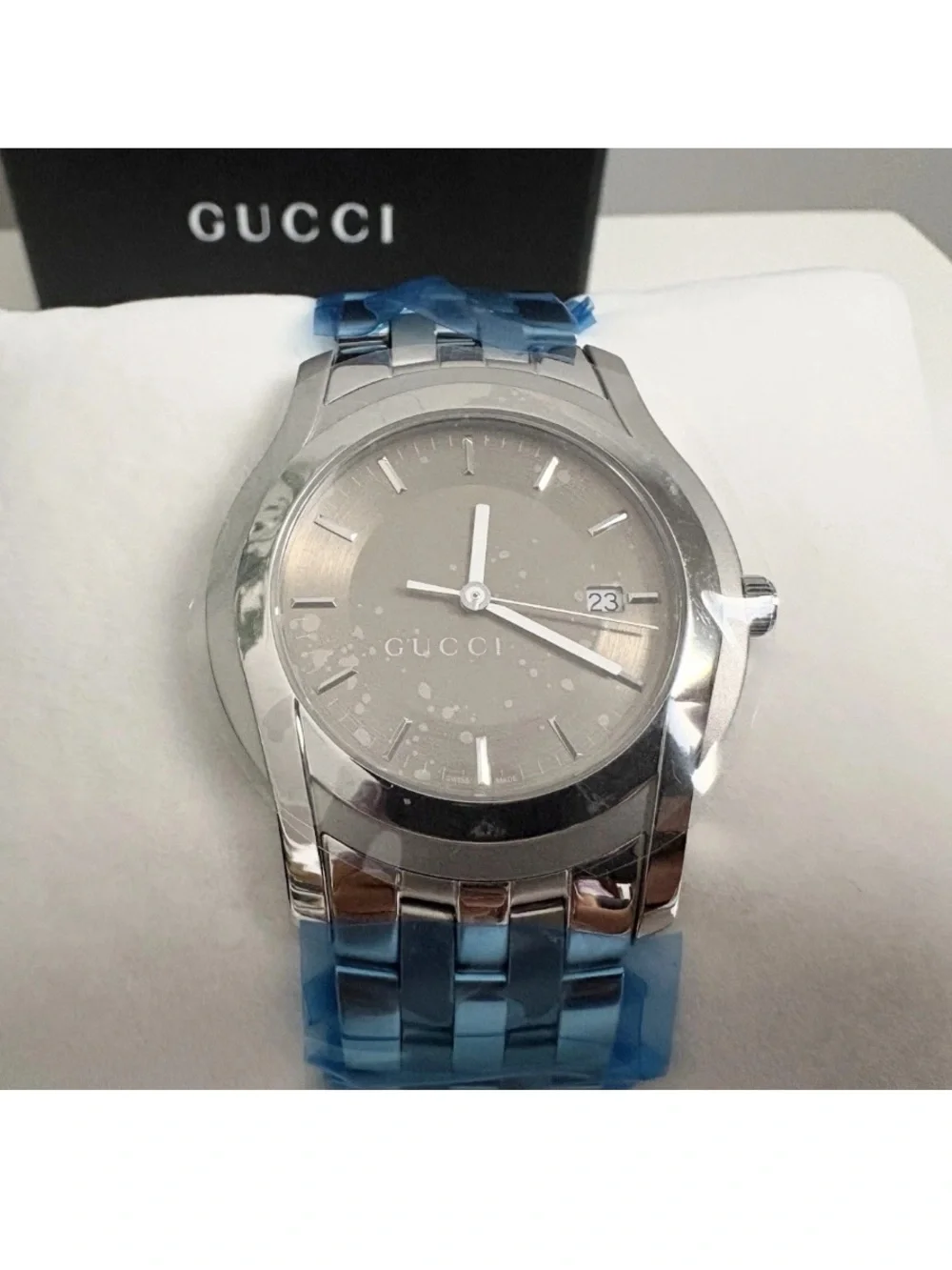NEW Gucci YA055215 Mens Stainless Steel Brown Matte Date Swiss Made 5500XL Watch